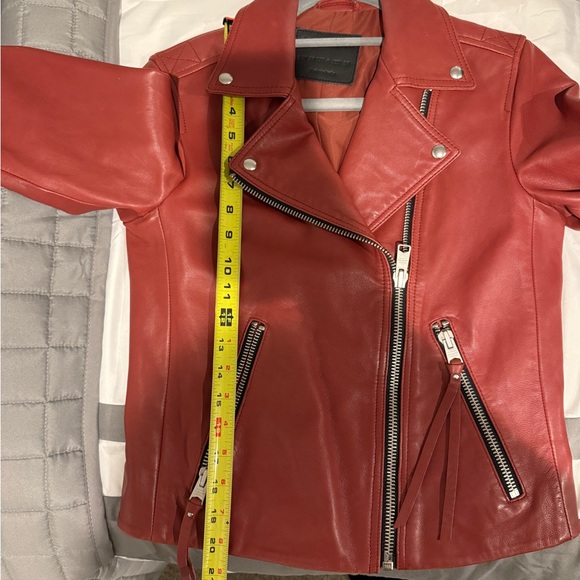 AllSaints Brick Red Dalby Leather Biker Jacket - Picture 10 of 11